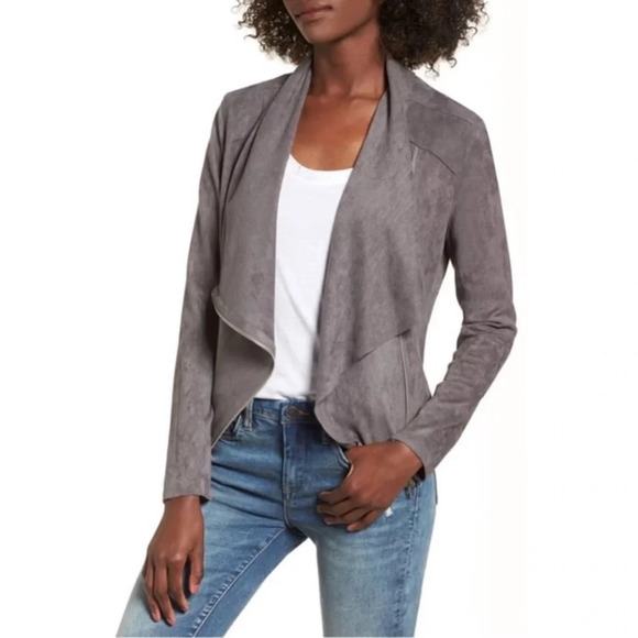 Blank NYC Jackets & Blazers - Blank NYC Faux Suede Leather Drape Moto Grey Long Sleeve Jacket Women's Medium